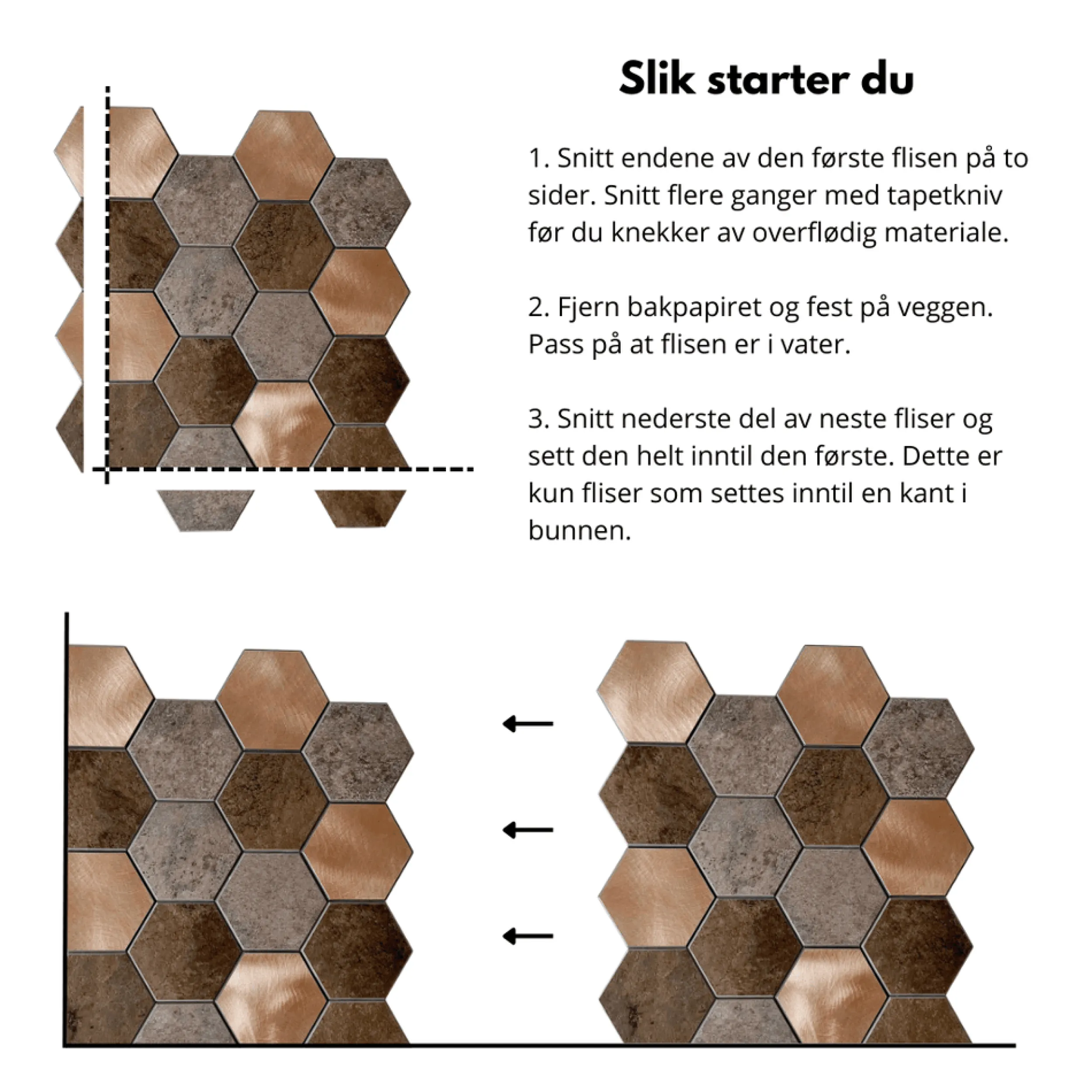 Online Bente hexagon selvklebende veggfliser Veggfliser | Til Kjøkkenvegg