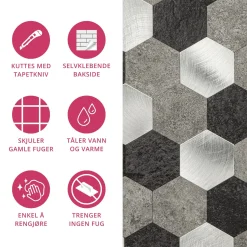 Outlet Espresso hexagon selvklebende fliser Veggfliser