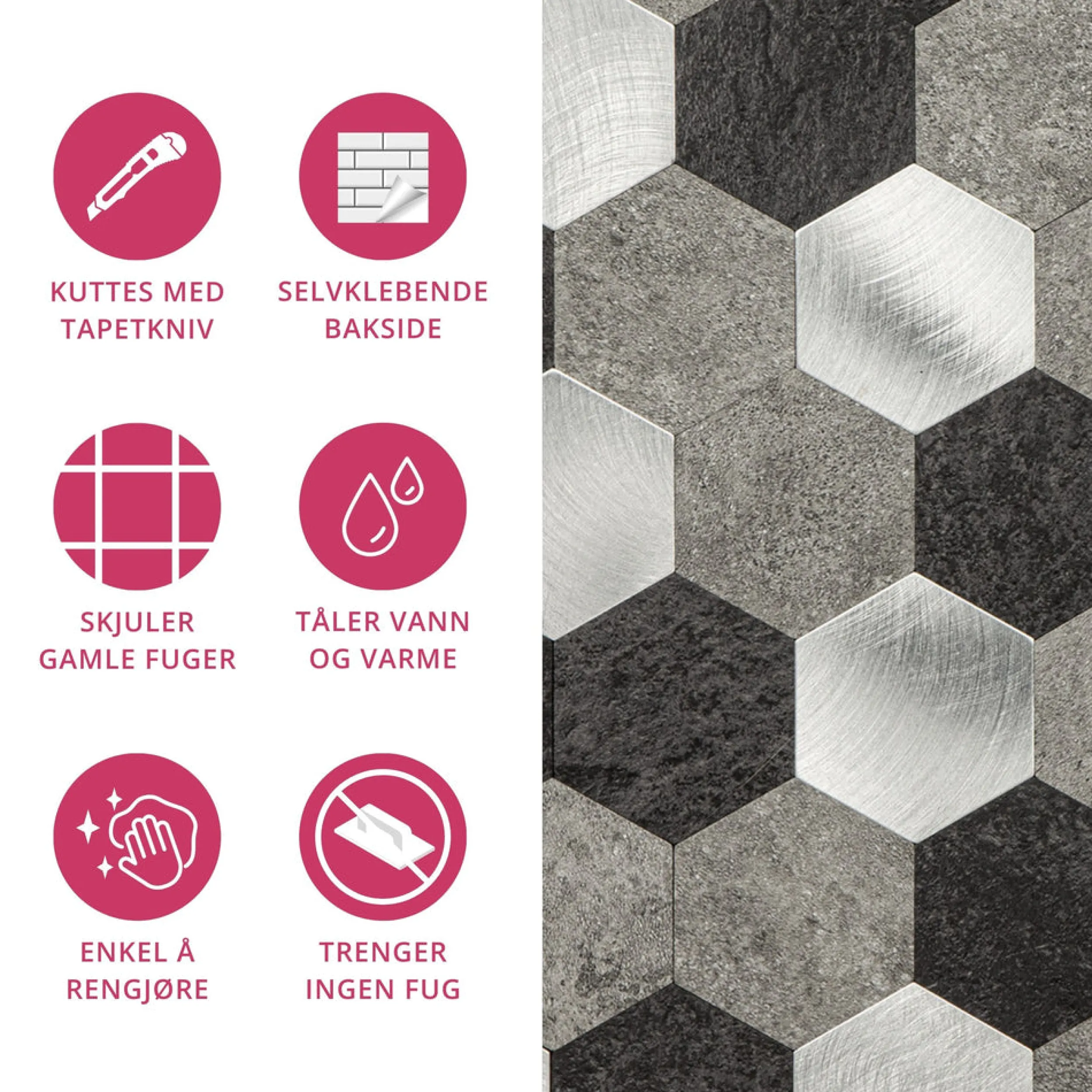 Outlet Espresso hexagon selvklebende fliser Veggfliser