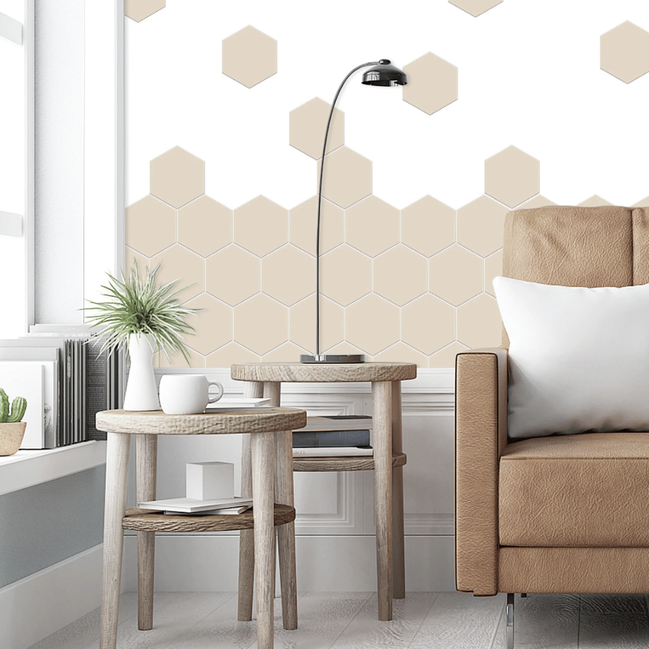 Sale Hexagon beige selvklebende veggflis 20-pk Til Kjøkkenvegg | Veggfliser
