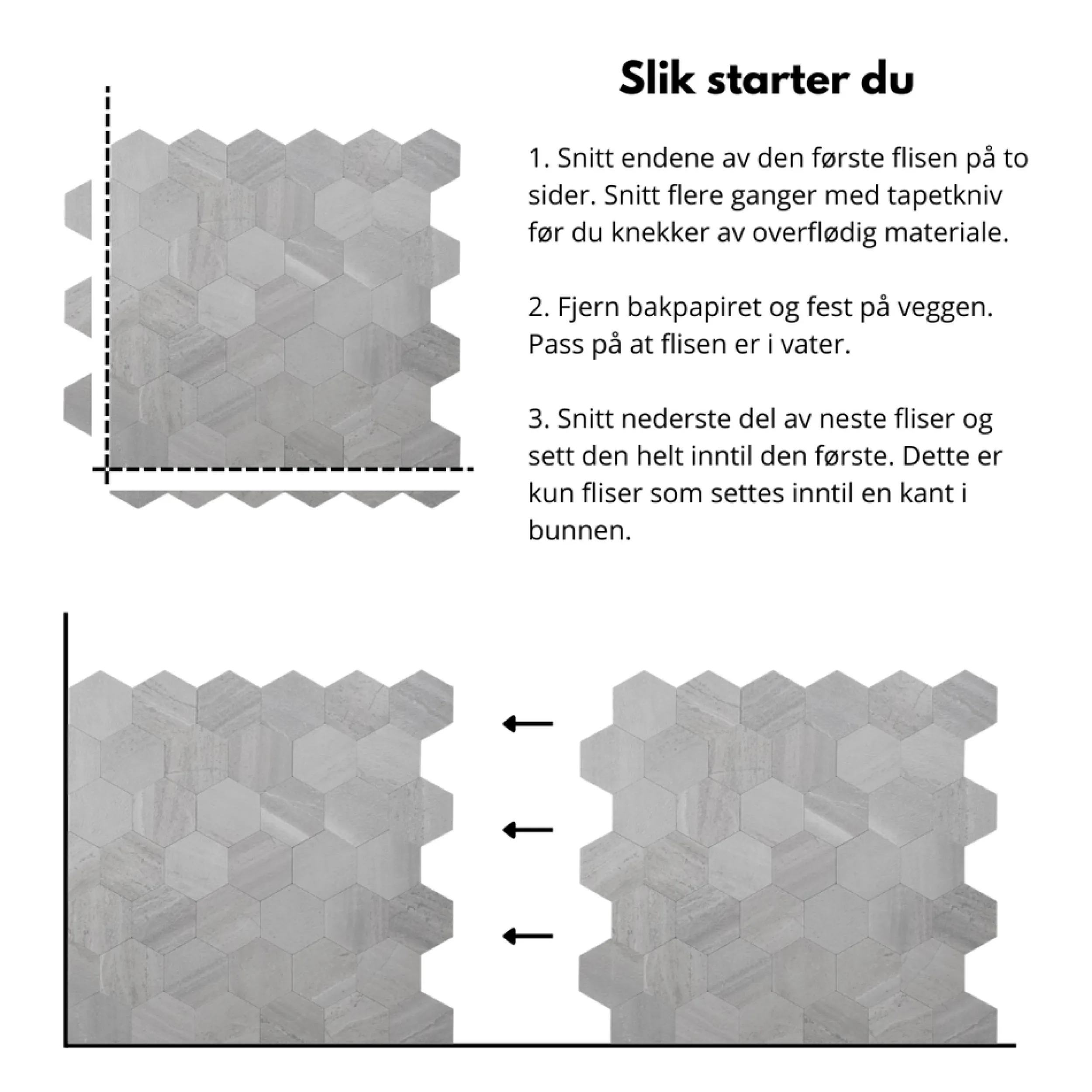 Fashion Hexagon lysegrå betong selvklebende veggfliser Veggfliser | Til Kjøkkenvegg