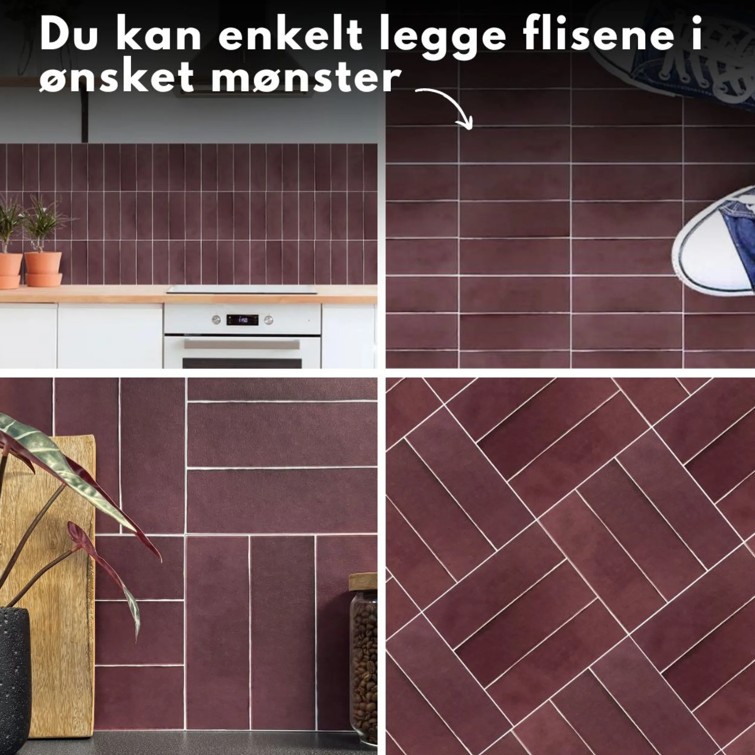 Discount Katja vinrød selvklebende fliser Veggfliser | Gulvfliser