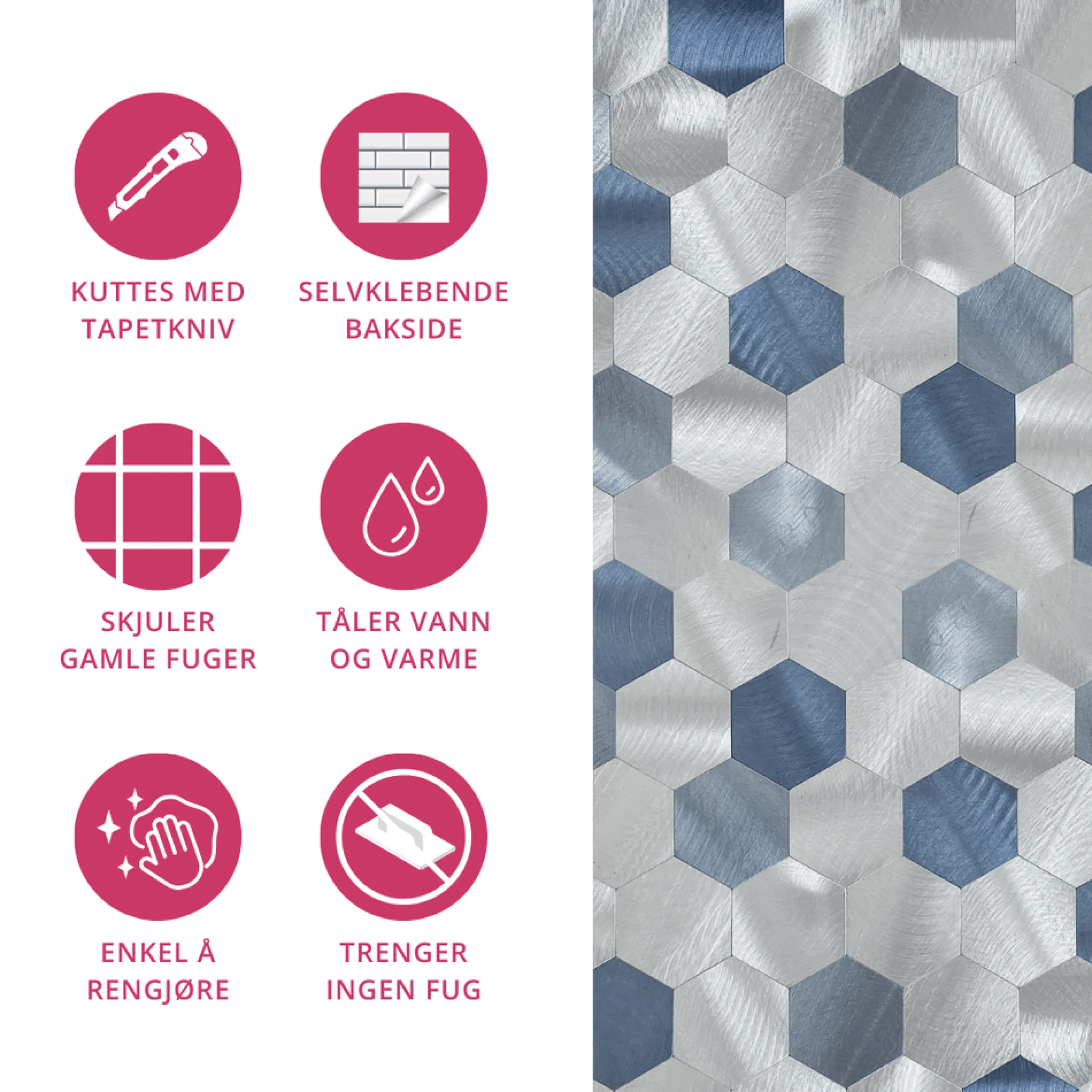 Sale Lykke hexagon selvklebende veggfliser Veggfliser | Til Kjøkkenvegg