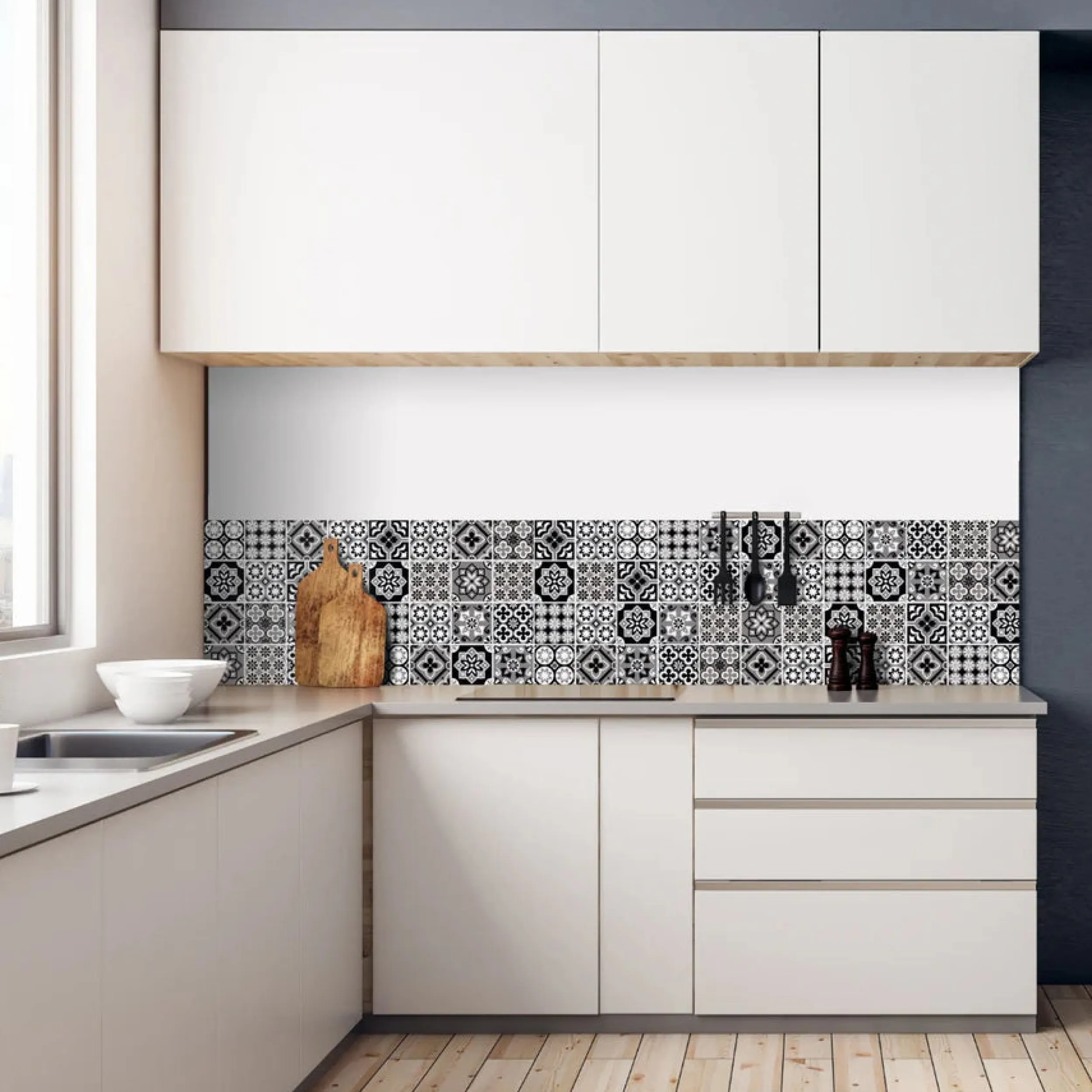 Hot Mosaic Black& White selvklebende backsplash Til Kjøkkenvegg | Veggfliser