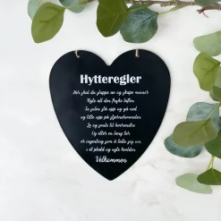 Sale Skilt hytteregler hjerte, sort Pynt