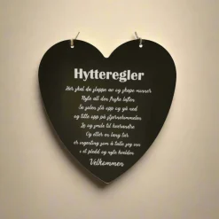 Sale Skilt hytteregler hjerte, sort Pynt