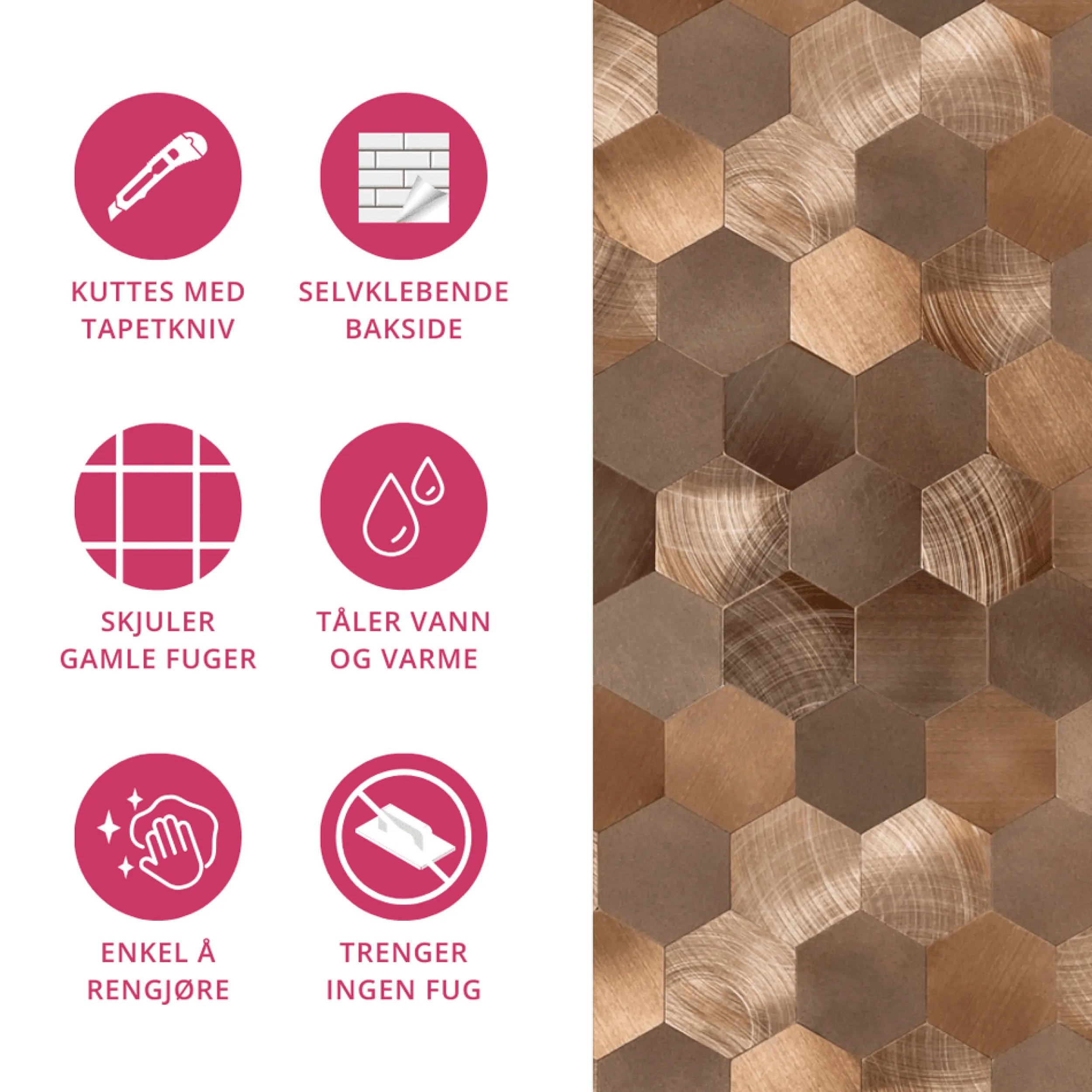 Best Sofie hexagon selvklebende veggfliser Veggfliser | Til Kjøkkenvegg