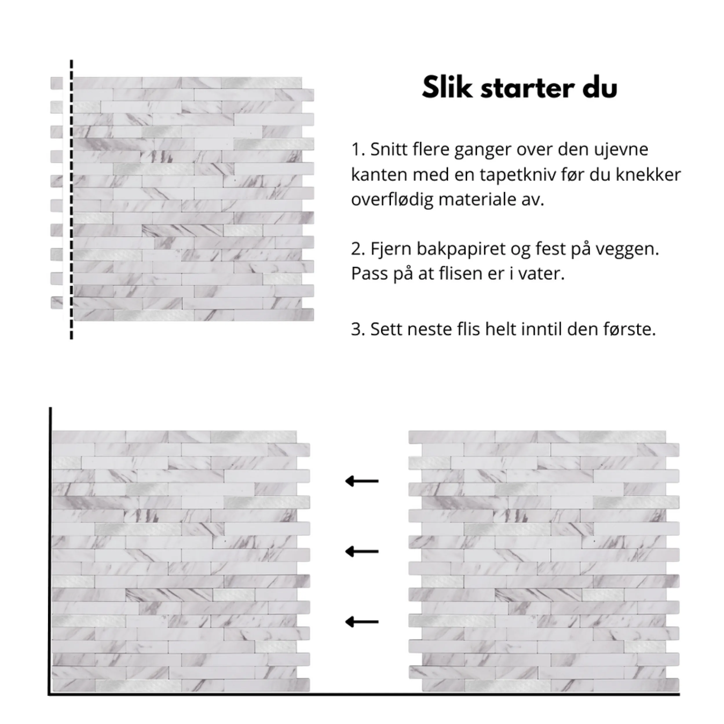 Discount Stein Marmor selvklebende veggfliser Veggfliser | Til Kjøkkenvegg