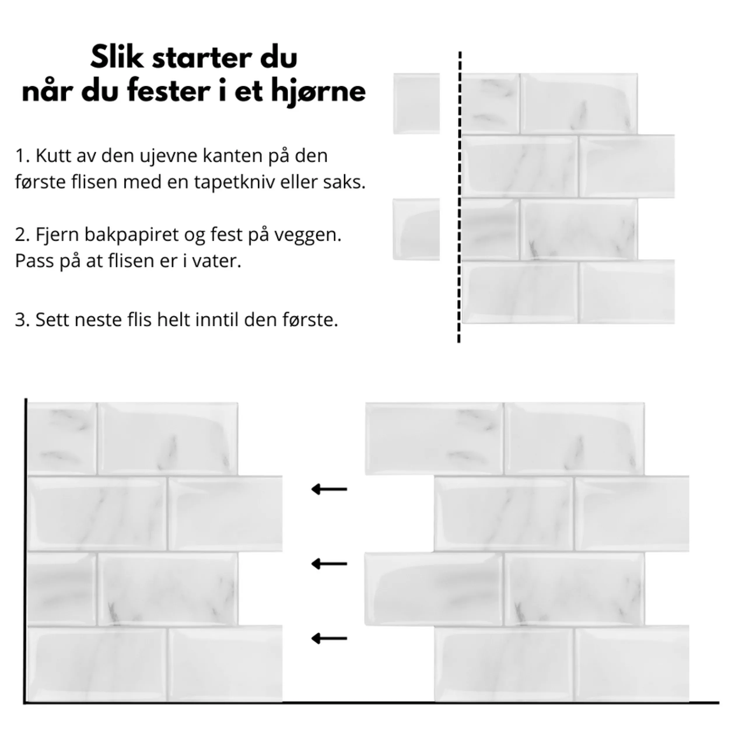 Best Subway marmor selvklebende veggfliser Veggfliser | Til Kjøkkenvegg